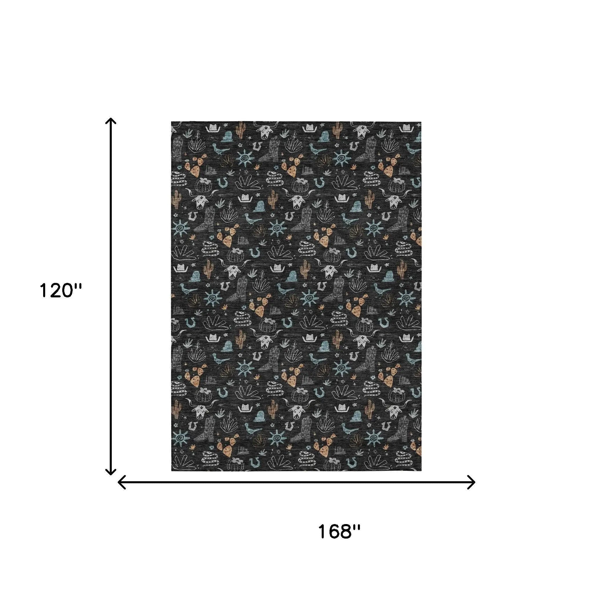 10' X 14' Black And Teal Blue Cactus Washable Indoor Outdoor Area Rug Homeroots Outdoor