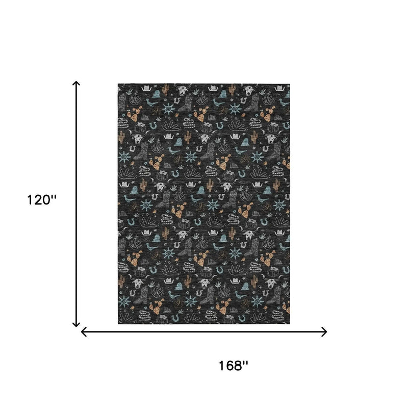 10' X 14' Black And Teal Blue Cactus Washable Indoor Outdoor Area Rug Homeroots Outdoor