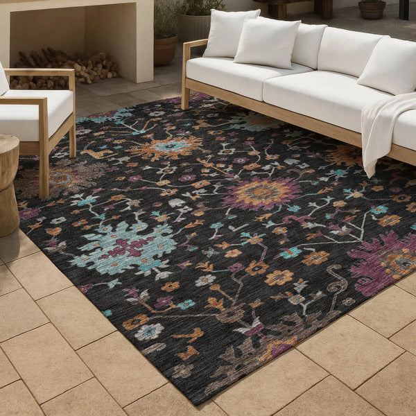 10' X 14' Black And Teal Blue Faux Bois Washable Indoor Outdoor Area Rug Homeroots Outdoor