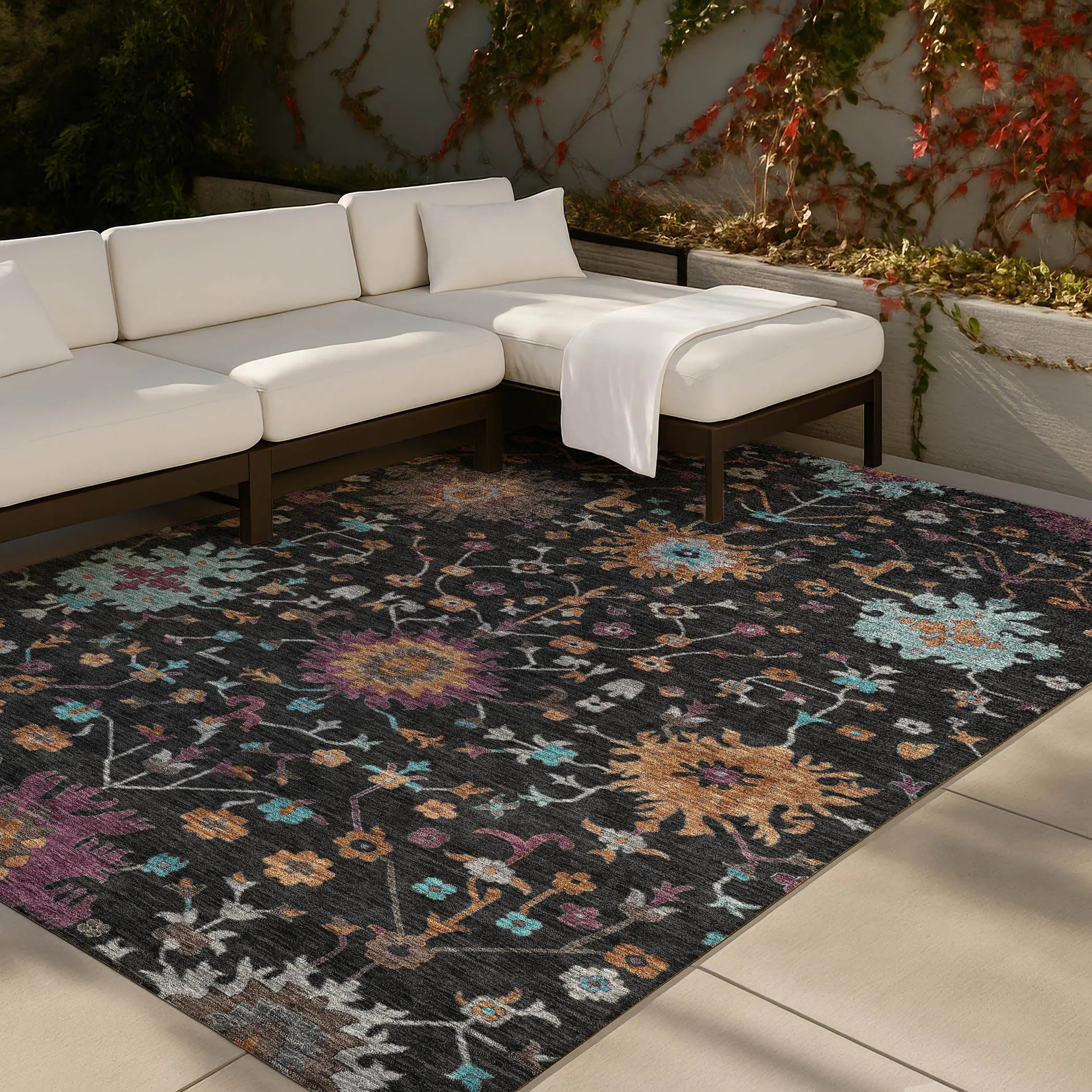 10' X 14' Black And Teal Blue Faux Bois Washable Indoor Outdoor Area Rug Homeroots Outdoor
