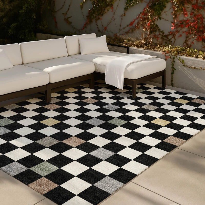 10' X 14' Black And Yellow Geometric Washable Indoor Outdoor Area Rug Homeroots Outdoor
