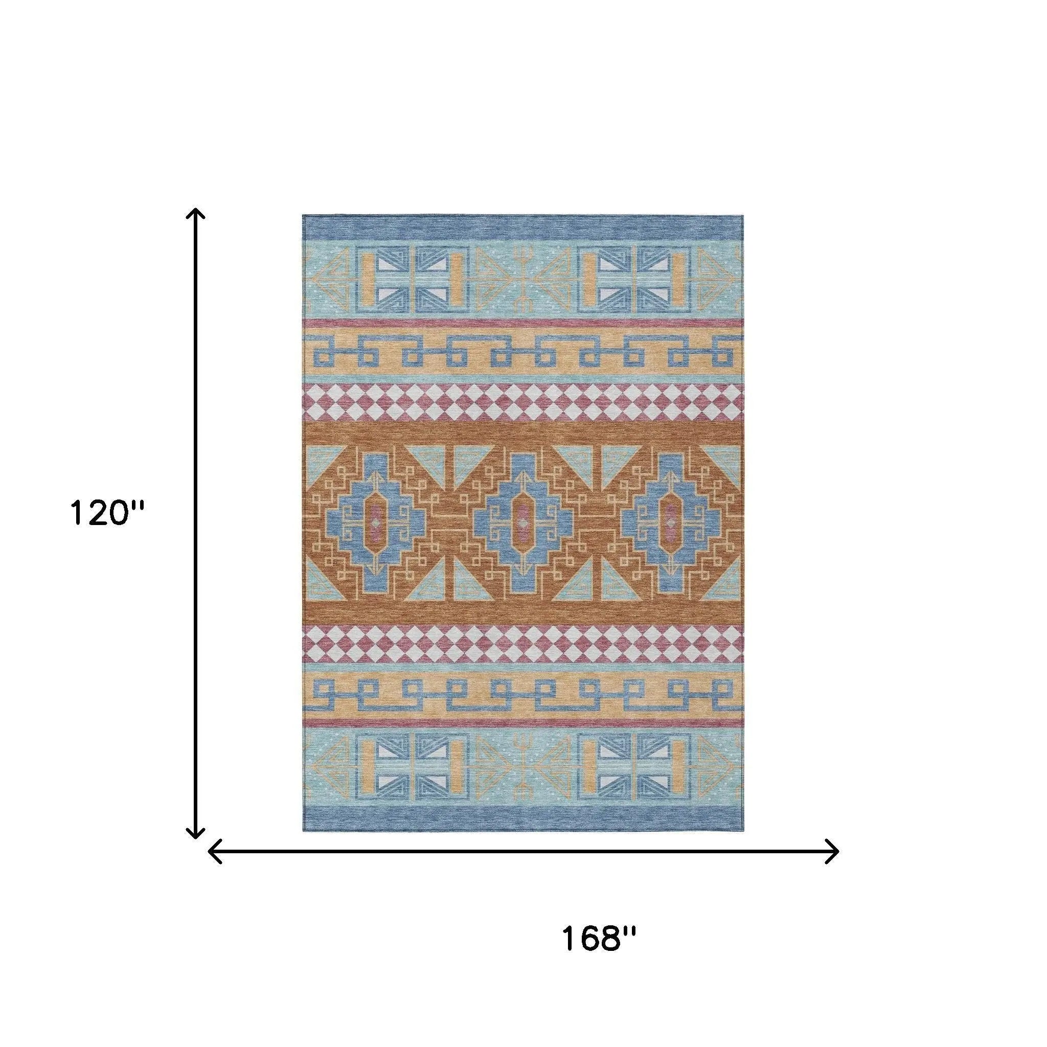 10' X 14' Blue And Aqua Tribal Washable Indoor Outdoor Area Rug Homeroots Outdoor