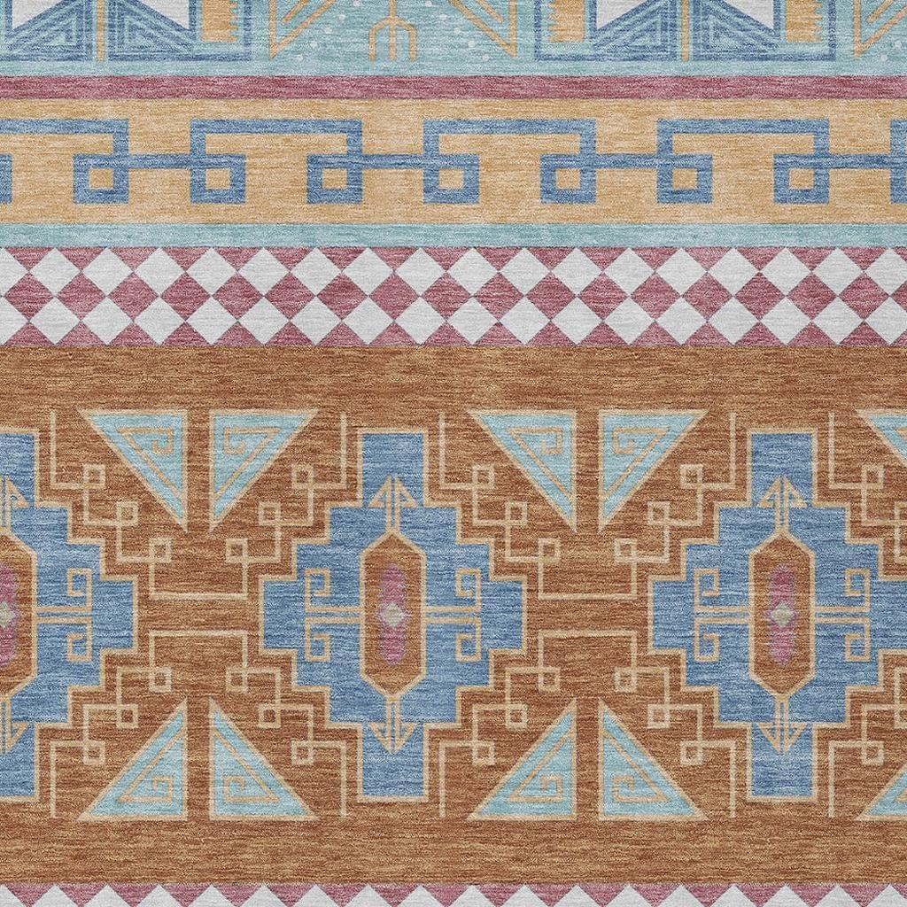 10' X 14' Blue And Aqua Tribal Washable Indoor Outdoor Area Rug Homeroots Outdoor