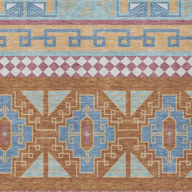 10' X 14' Blue And Aqua Tribal Washable Indoor Outdoor Area Rug Homeroots Outdoor