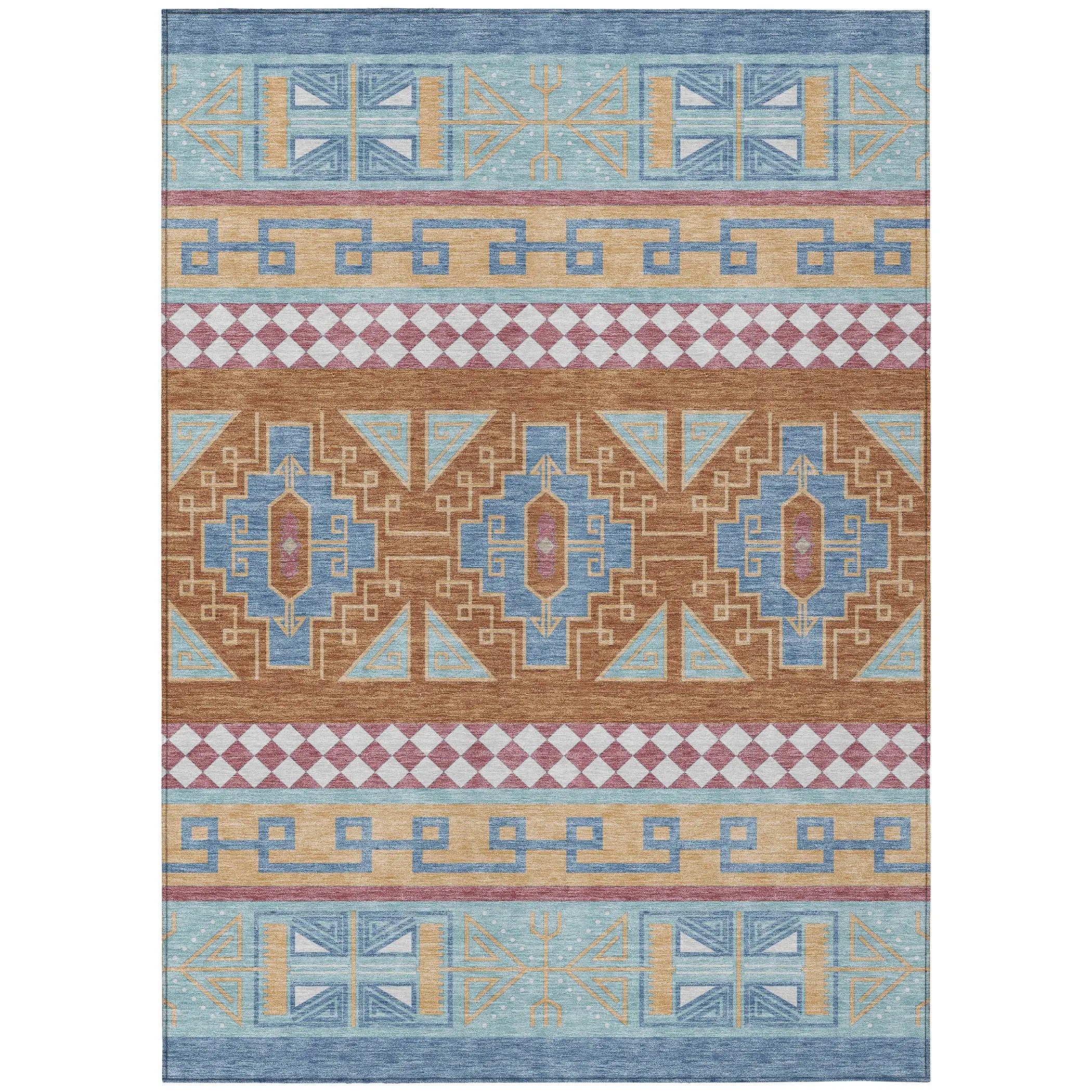 10' X 14' Blue And Aqua Tribal Washable Indoor Outdoor Area Rug Homeroots Outdoor