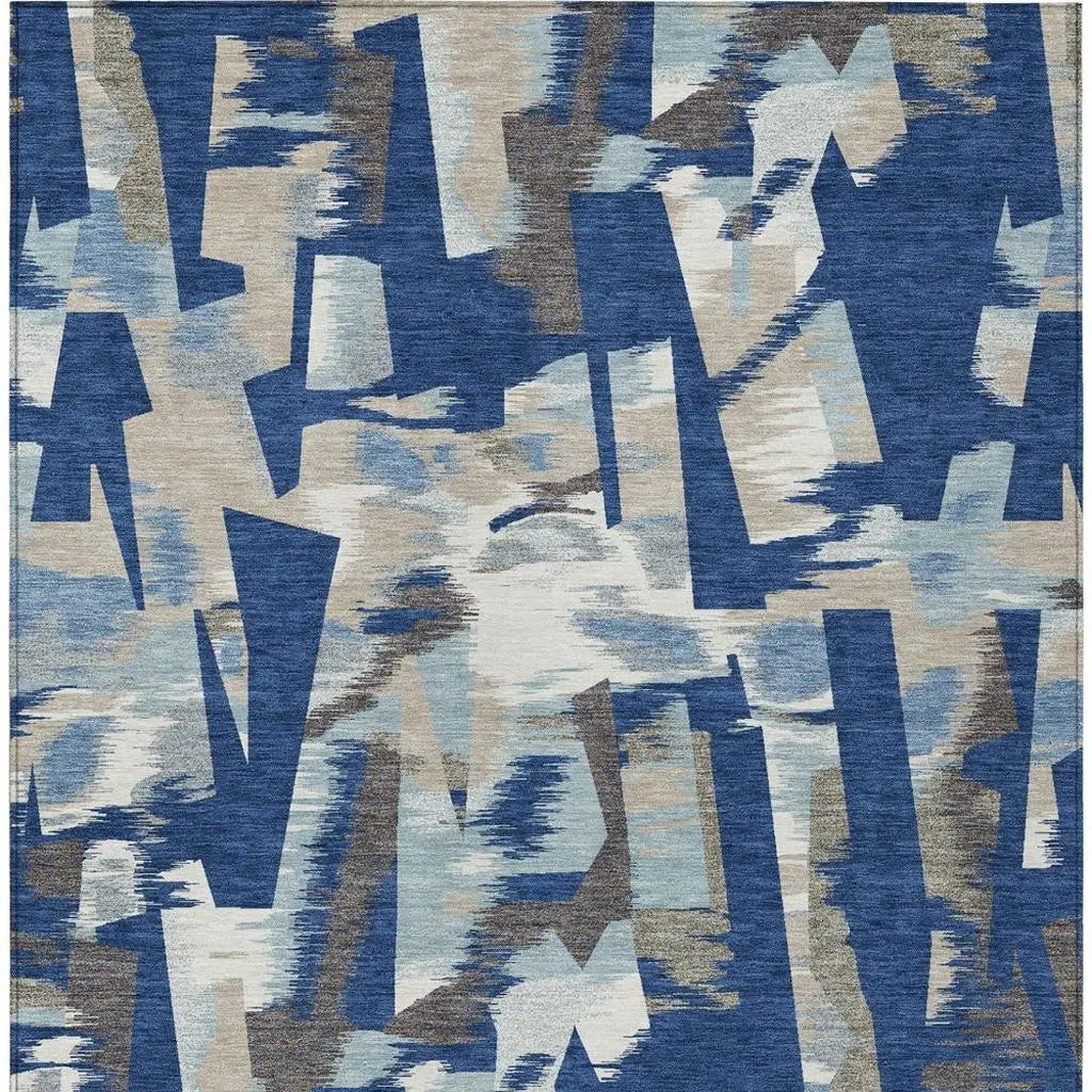 10' X 14' Blue And Beige Abstract Washable Indoor Outdoor Area Rug Homeroots Outdoor