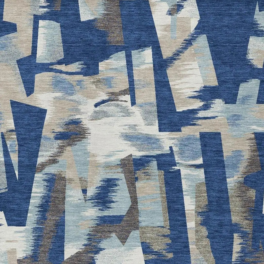 10' X 14' Blue And Beige Abstract Washable Indoor Outdoor Area Rug Homeroots Outdoor