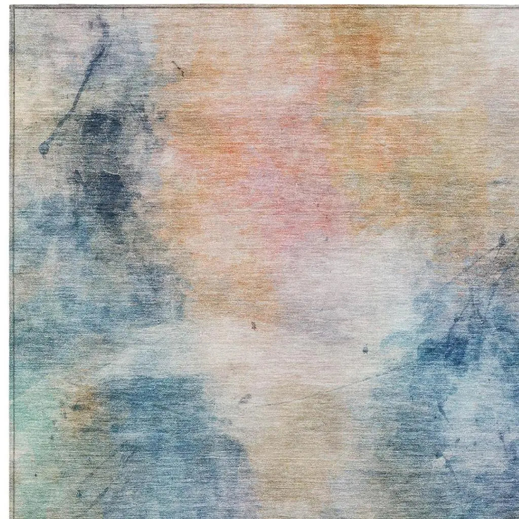 10' X 14' Blue And Beige Abstract Washable Indoor Outdoor Area Rug Homeroots Outdoor