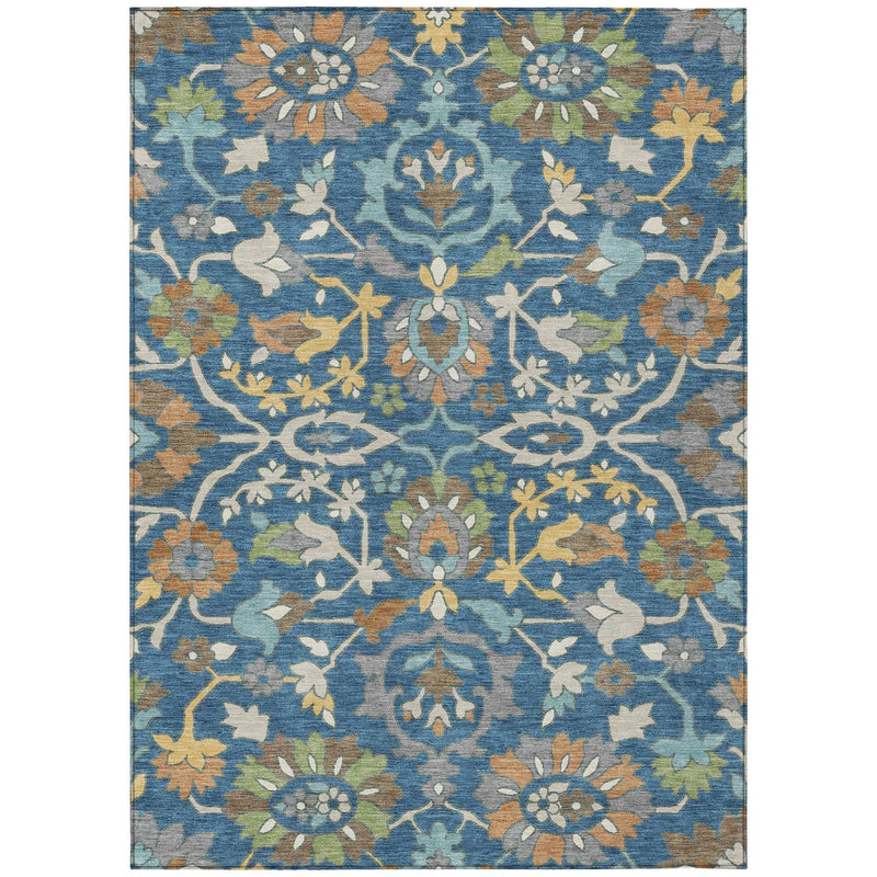 10' X 14' Blue And Brown Floral Washable Indoor Outdoor Area Rug Homeroots Outdoor