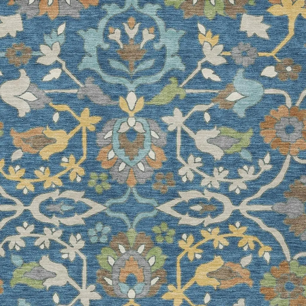 10' X 14' Blue And Brown Floral Washable Indoor Outdoor Area Rug Homeroots Outdoor