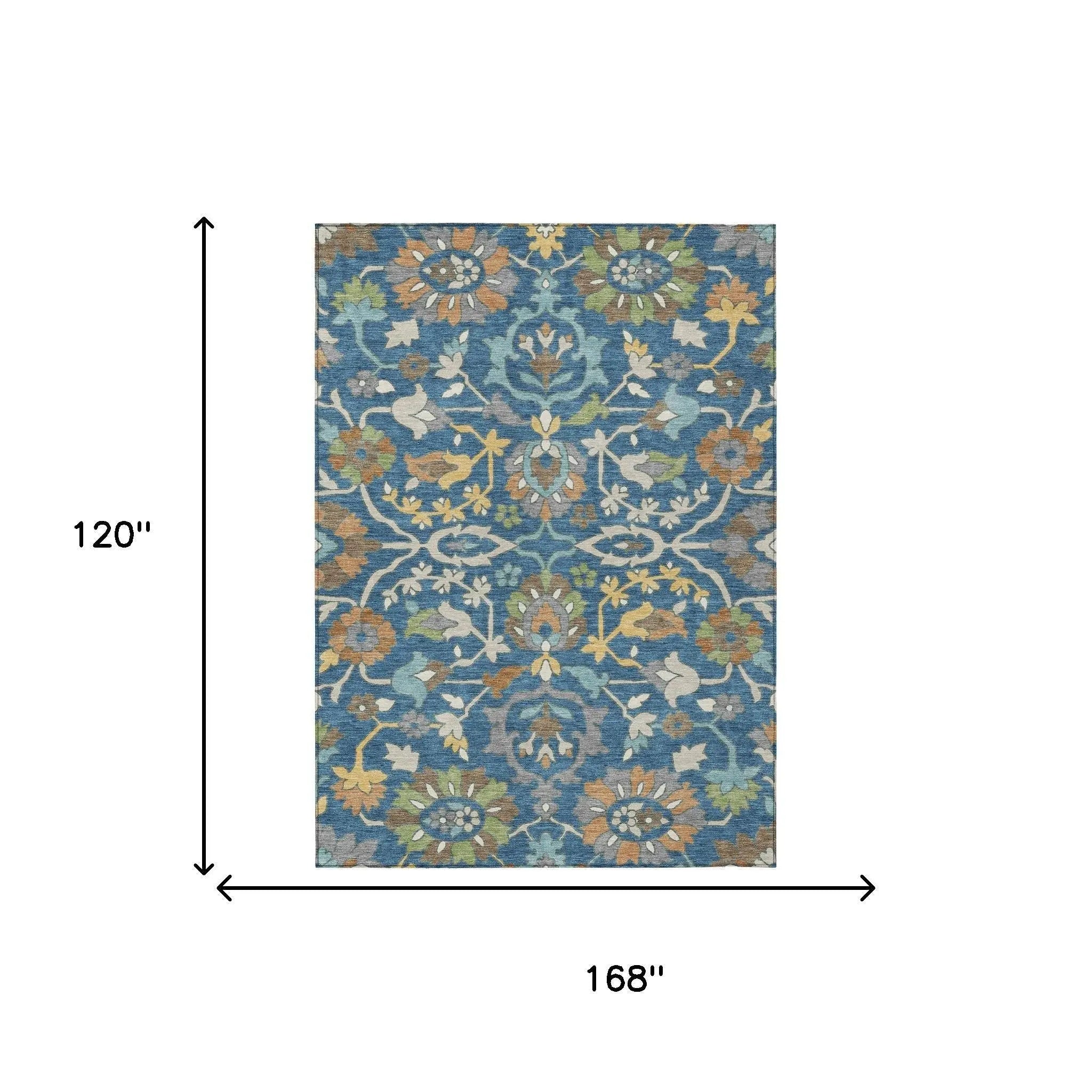 10' X 14' Blue And Brown Floral Washable Indoor Outdoor Area Rug Homeroots Outdoor