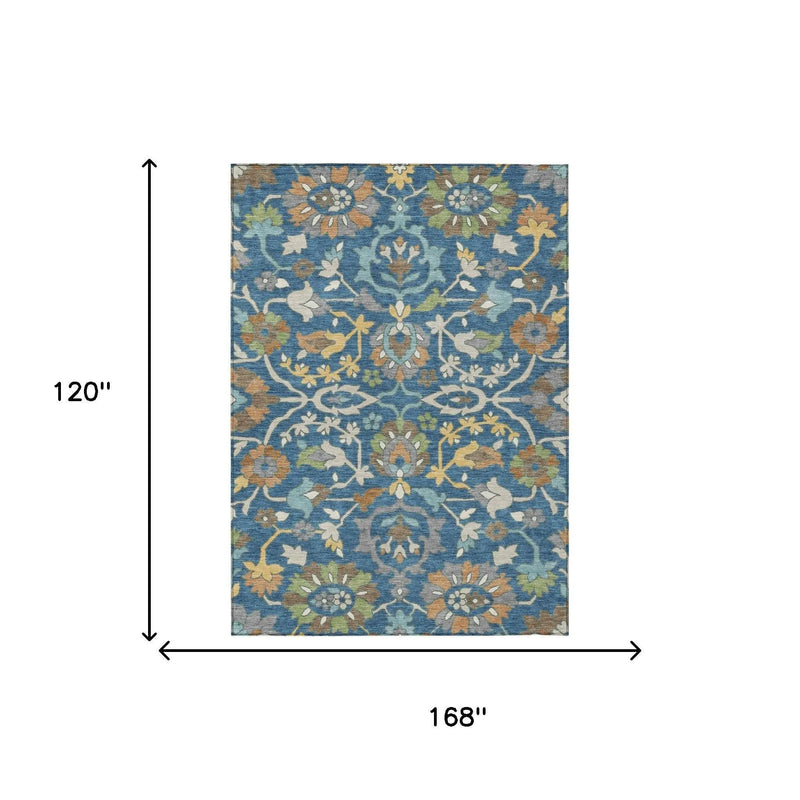 10' X 14' Blue And Brown Floral Washable Indoor Outdoor Area Rug Homeroots Outdoor