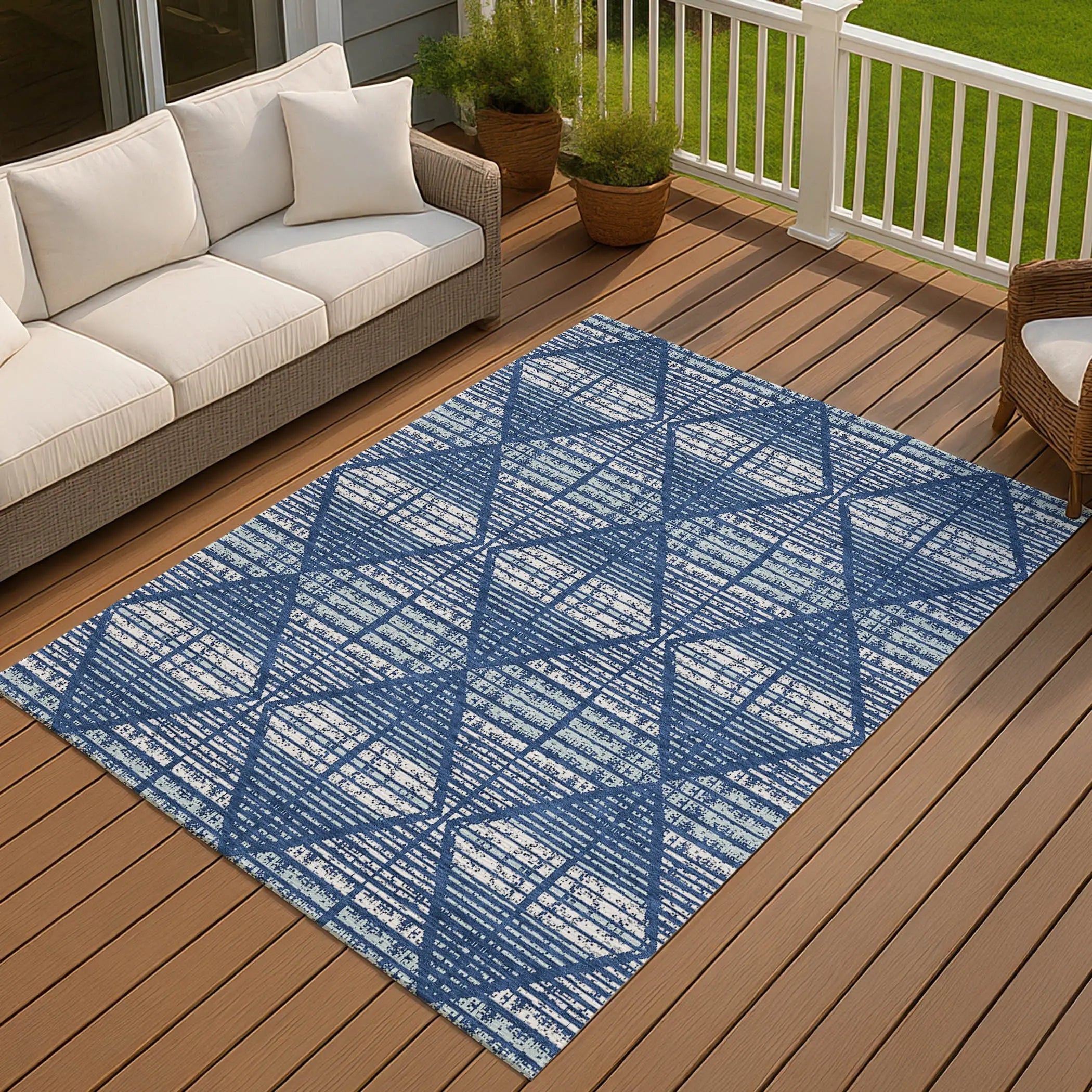 10' X 14' Blue And Charcoal Geometric Washable Indoor Outdoor Area Rug Homeroots Outdoor
