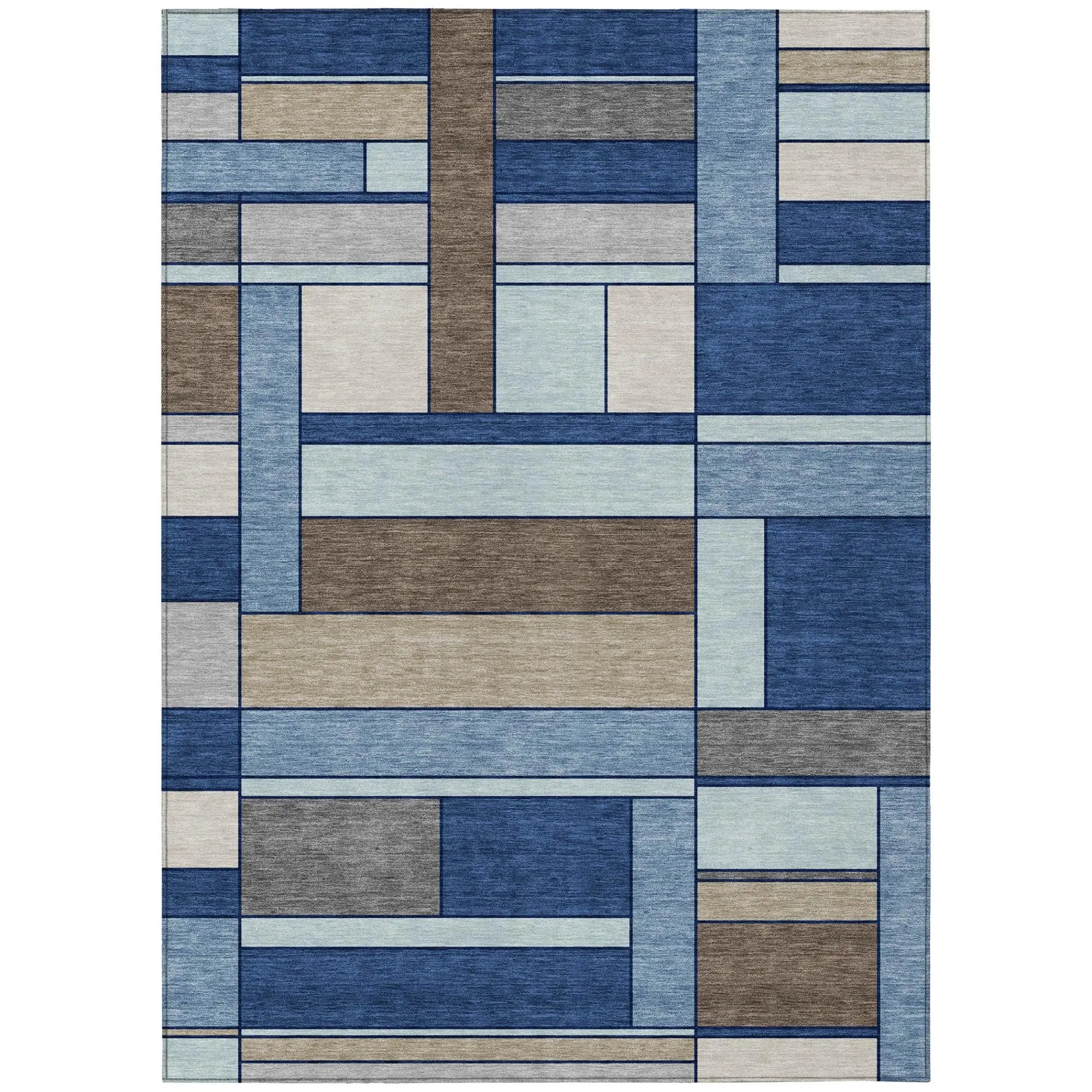 10' X 14' Blue And Chocolate Geometric Washable Indoor Outdoor Area Rug Homeroots Outdoor