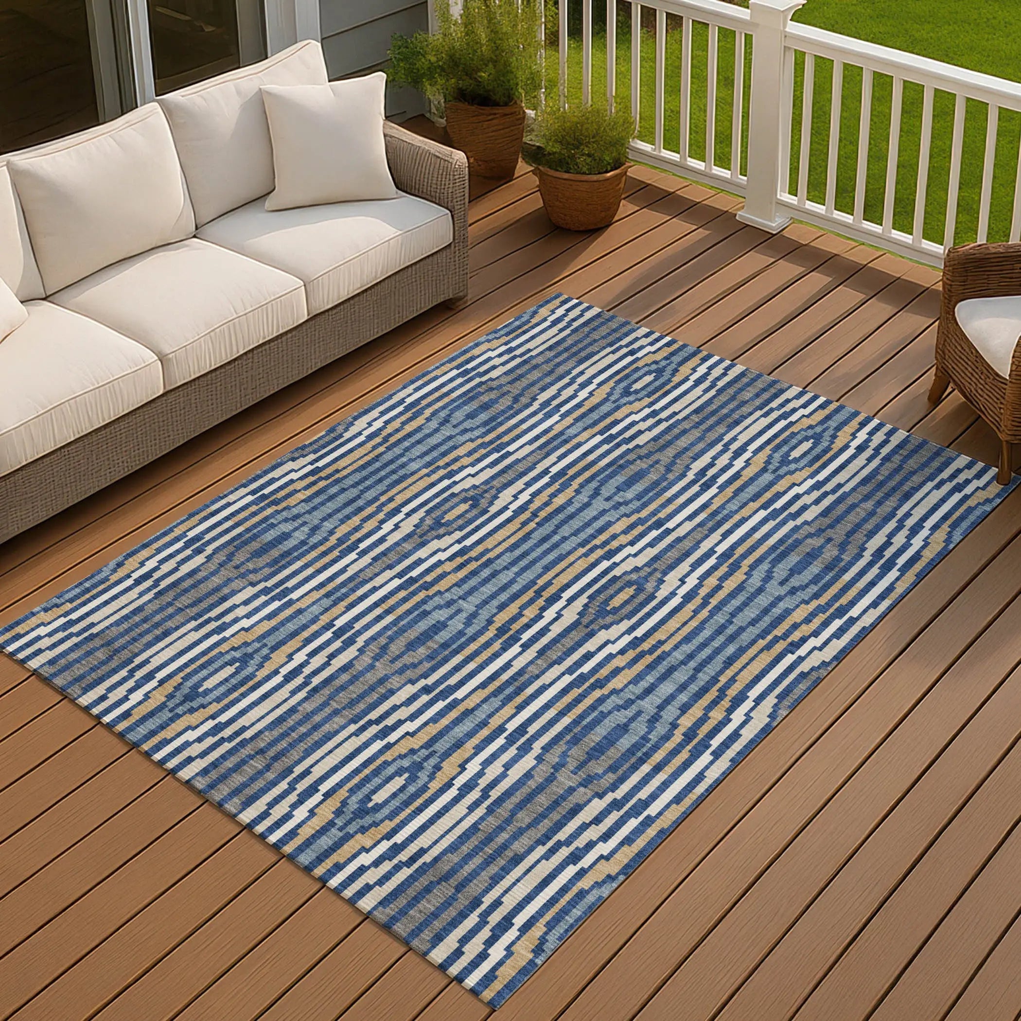 10' X 14' Blue And Denim Blue Abstract Washable Indoor Outdoor Area Rug Homeroots Outdoor