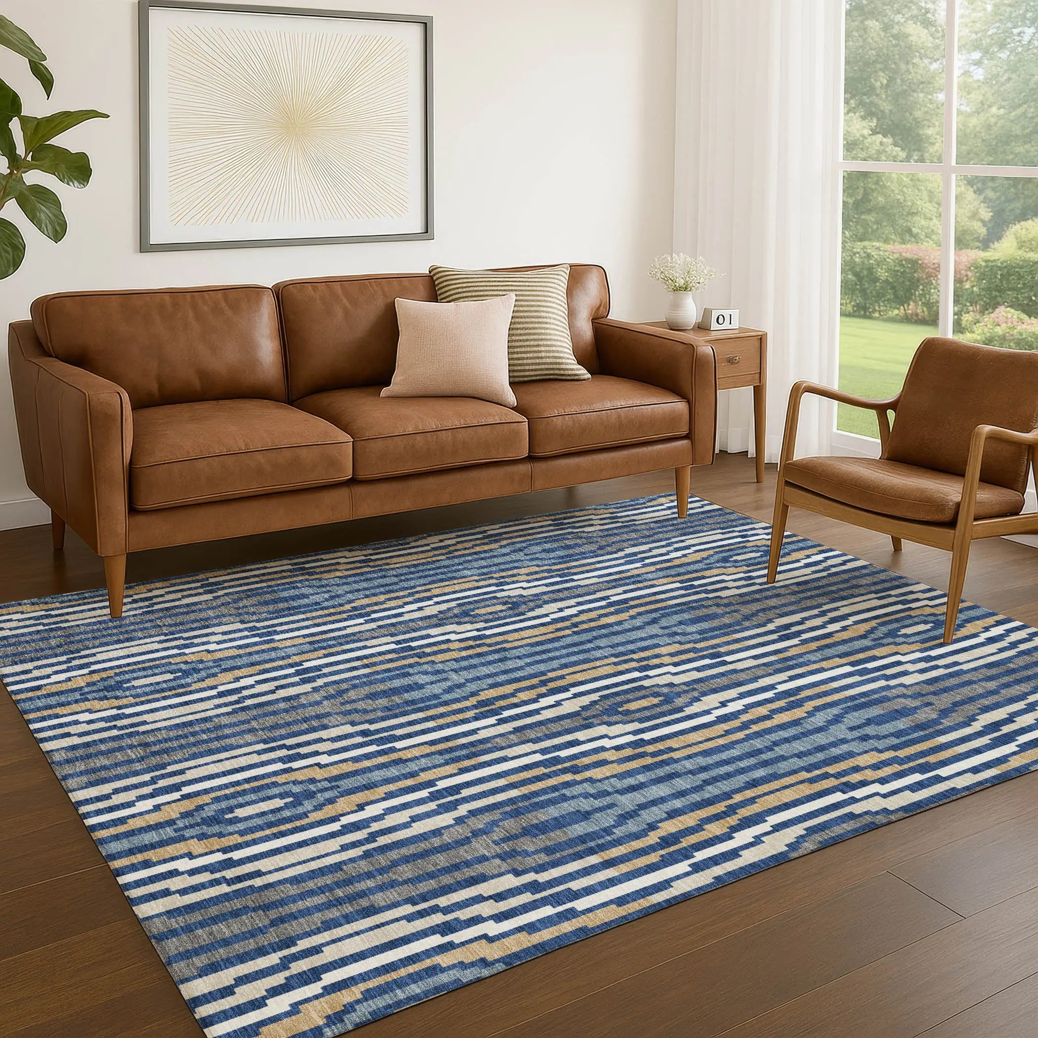 10' X 14' Blue And Denim Blue Abstract Washable Indoor Outdoor Area Rug Homeroots Outdoor