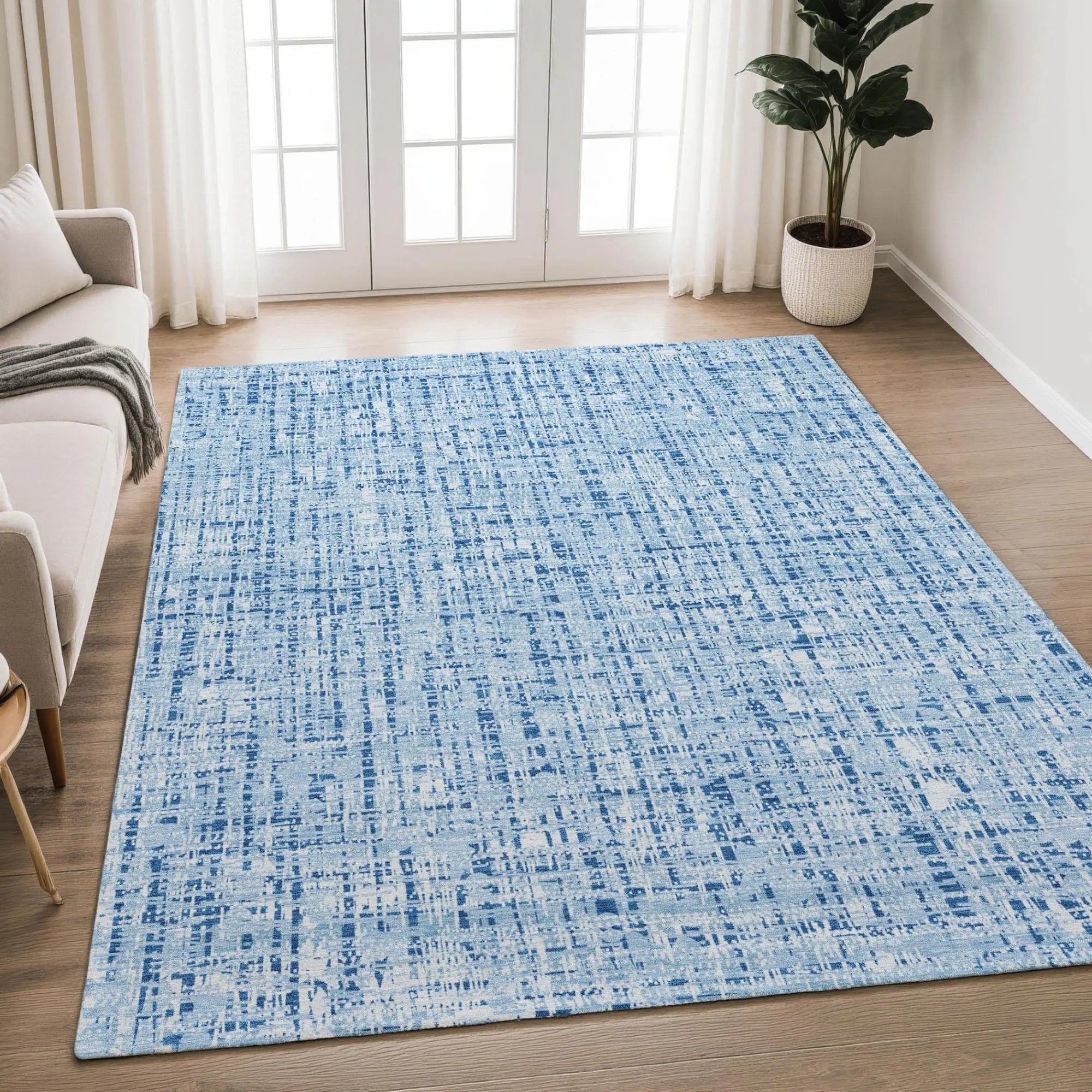 10' X 14' Blue And Denim Blue Abstract Washable Indoor Outdoor Area Rug Homeroots Outdoor