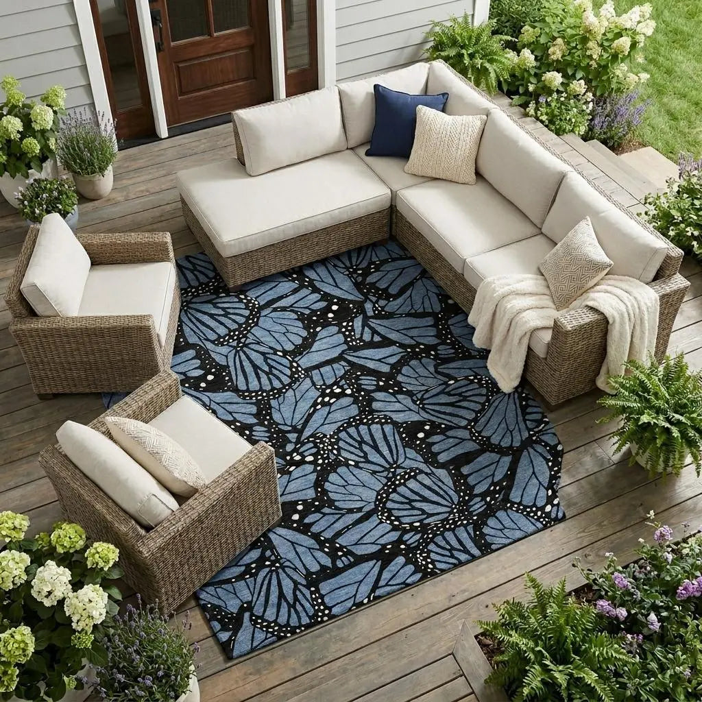 10' X 14' Blue And Denim Blue Animal Print Washable Indoor Outdoor Area Rug Homeroots Outdoor