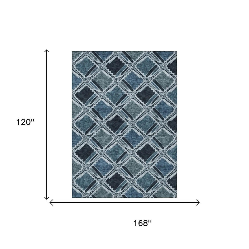 10' X 14' Blue And Graphite Geometric Washable Indoor Outdoor Area Rug Homeroots Outdoor