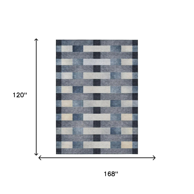 10' X 14' Blue And Graphite Striped Washable Indoor Outdoor Area Rug Homeroots Outdoor
