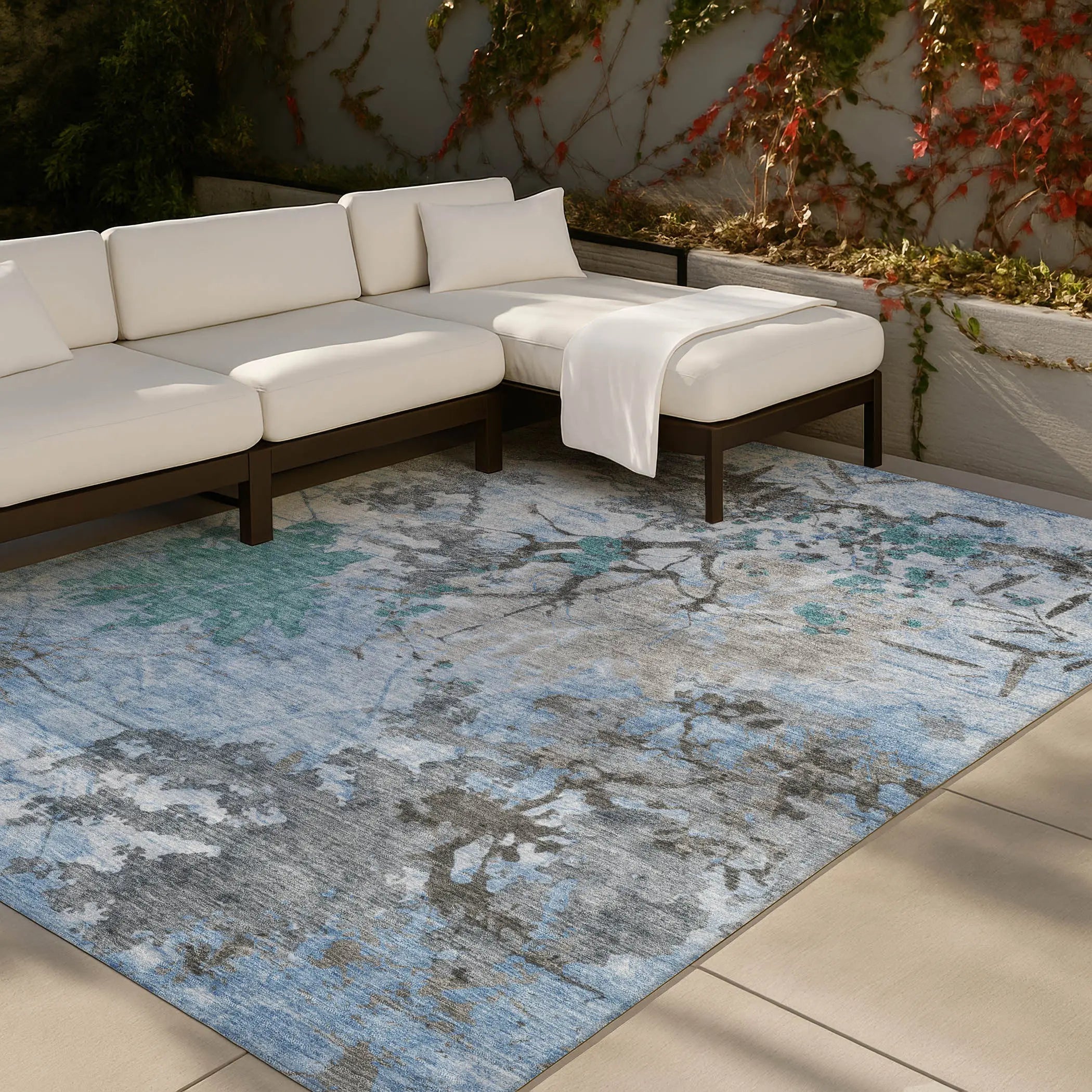 10' X 14' Blue And Gray Abstract Washable Indoor Outdoor Area Rug Homeroots Outdoor