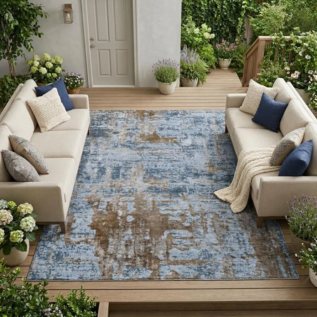 10' X 14' Blue And Gray Abstract Washable Indoor Outdoor Area Rug Homeroots Outdoor