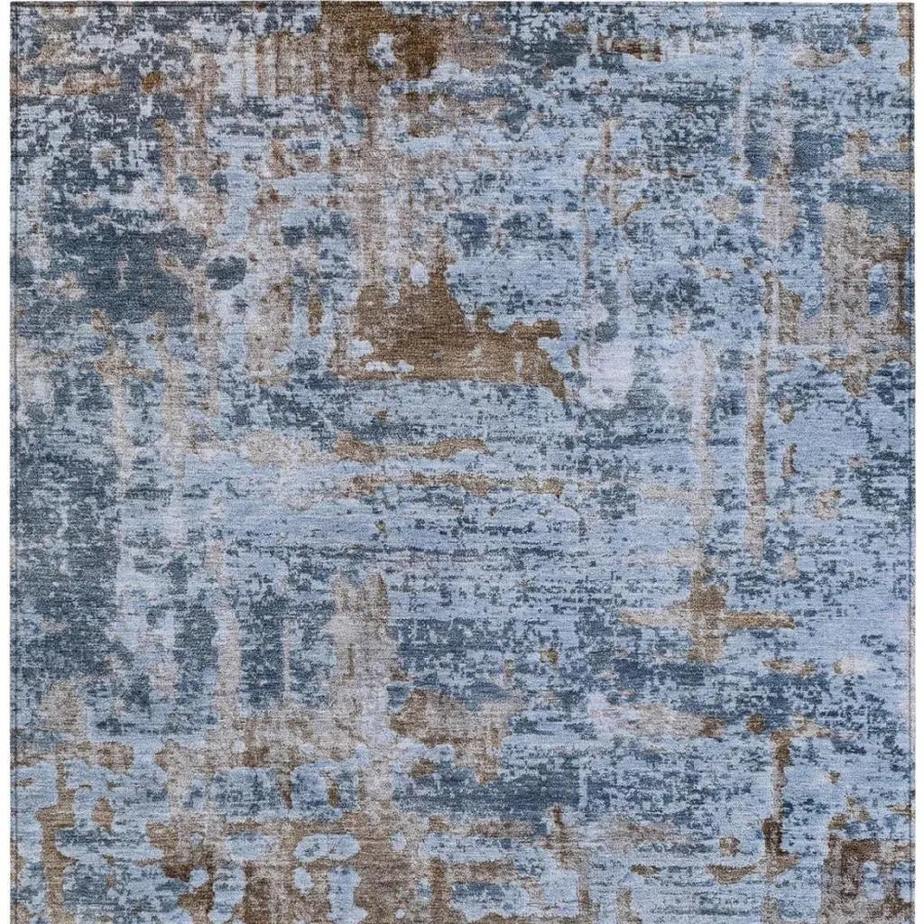 10' X 14' Blue And Gray Abstract Washable Indoor Outdoor Area Rug Homeroots Outdoor