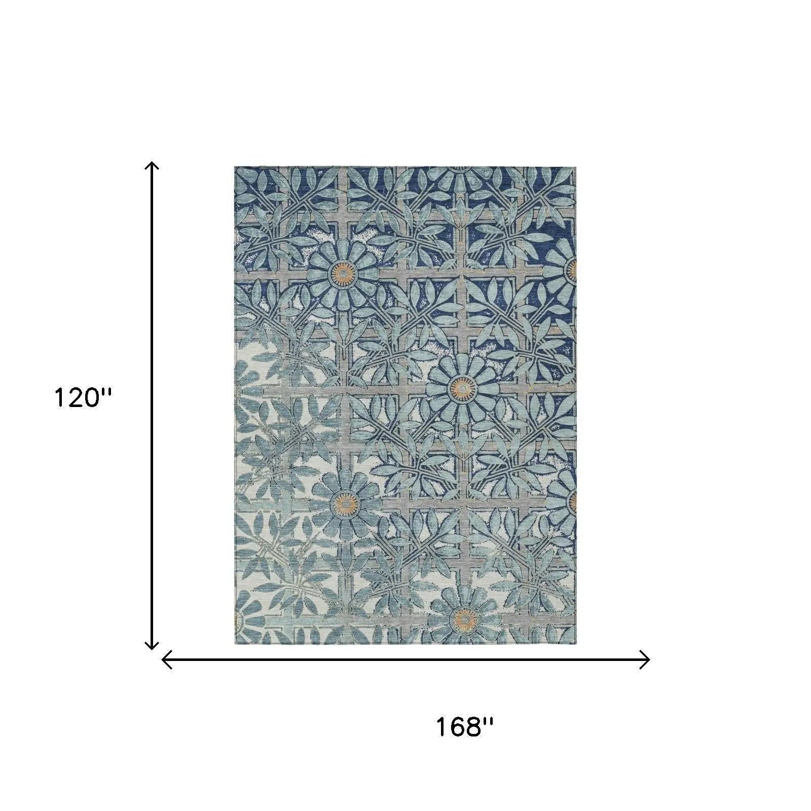 10' X 14' Blue And Gray Floral Washable Indoor Outdoor Area Rug Homeroots Outdoor