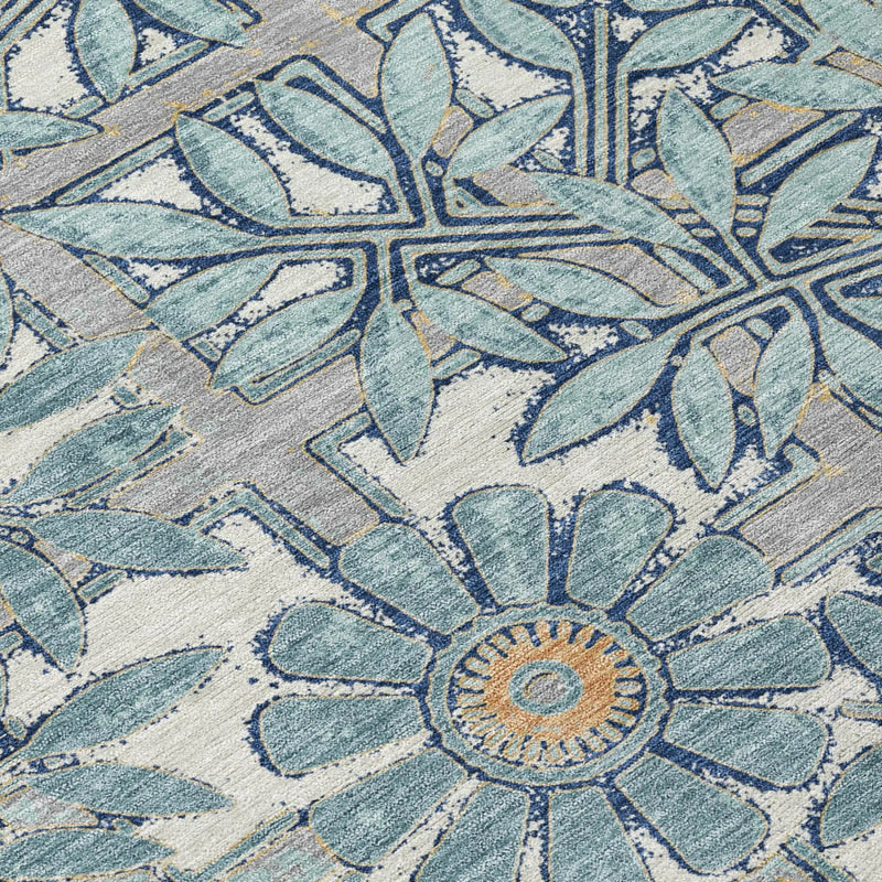 10' X 14' Blue And Gray Floral Washable Indoor Outdoor Area Rug Homeroots Outdoor