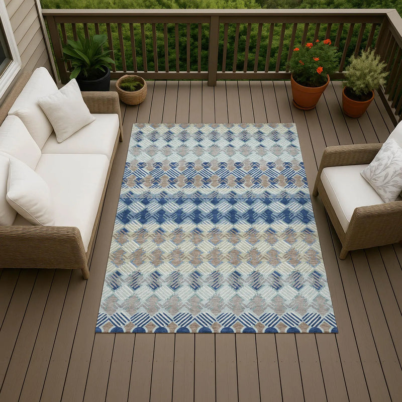 10' X 14' Blue And Gray Striped Washable Indoor Outdoor Area Rug Homeroots Outdoor