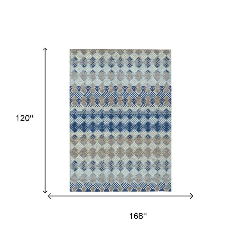 10' X 14' Blue And Gray Striped Washable Indoor Outdoor Area Rug Homeroots Outdoor
