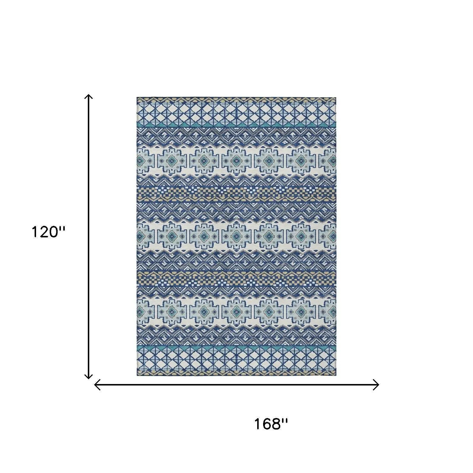 10' X 14' Blue And Gray Striped Washable Indoor Outdoor Area Rug Homeroots Outdoor