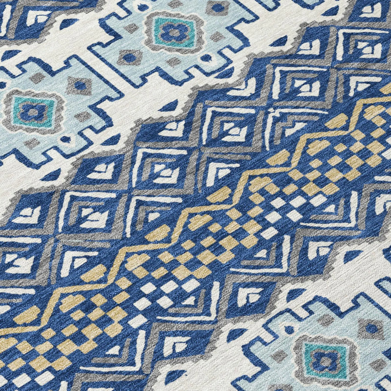 10' X 14' Blue And Gray Striped Washable Indoor Outdoor Area Rug Homeroots Outdoor