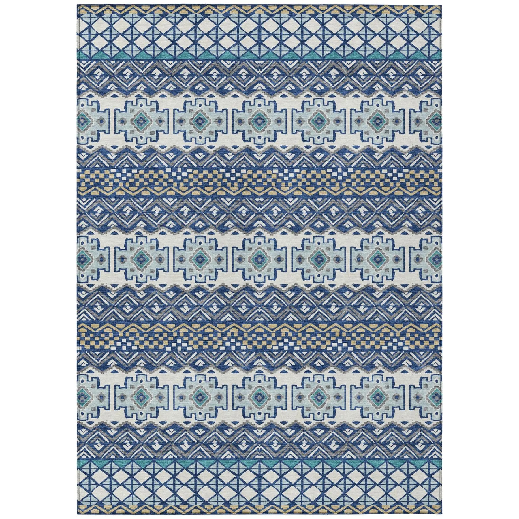 10' X 14' Blue And Gray Striped Washable Indoor Outdoor Area Rug Homeroots Outdoor
