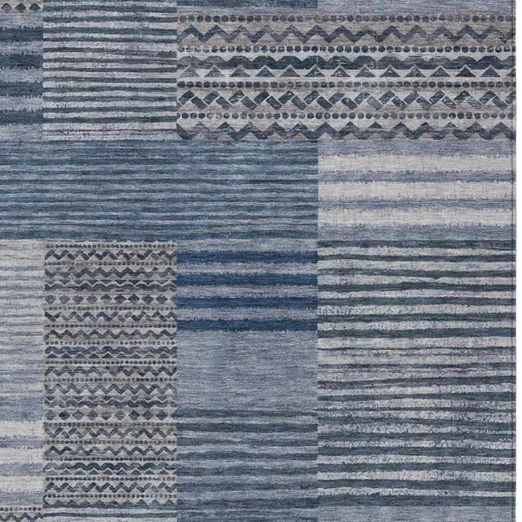 10' X 14' Blue And Gray Striped Washable Indoor Outdoor Area Rug Homeroots Outdoor