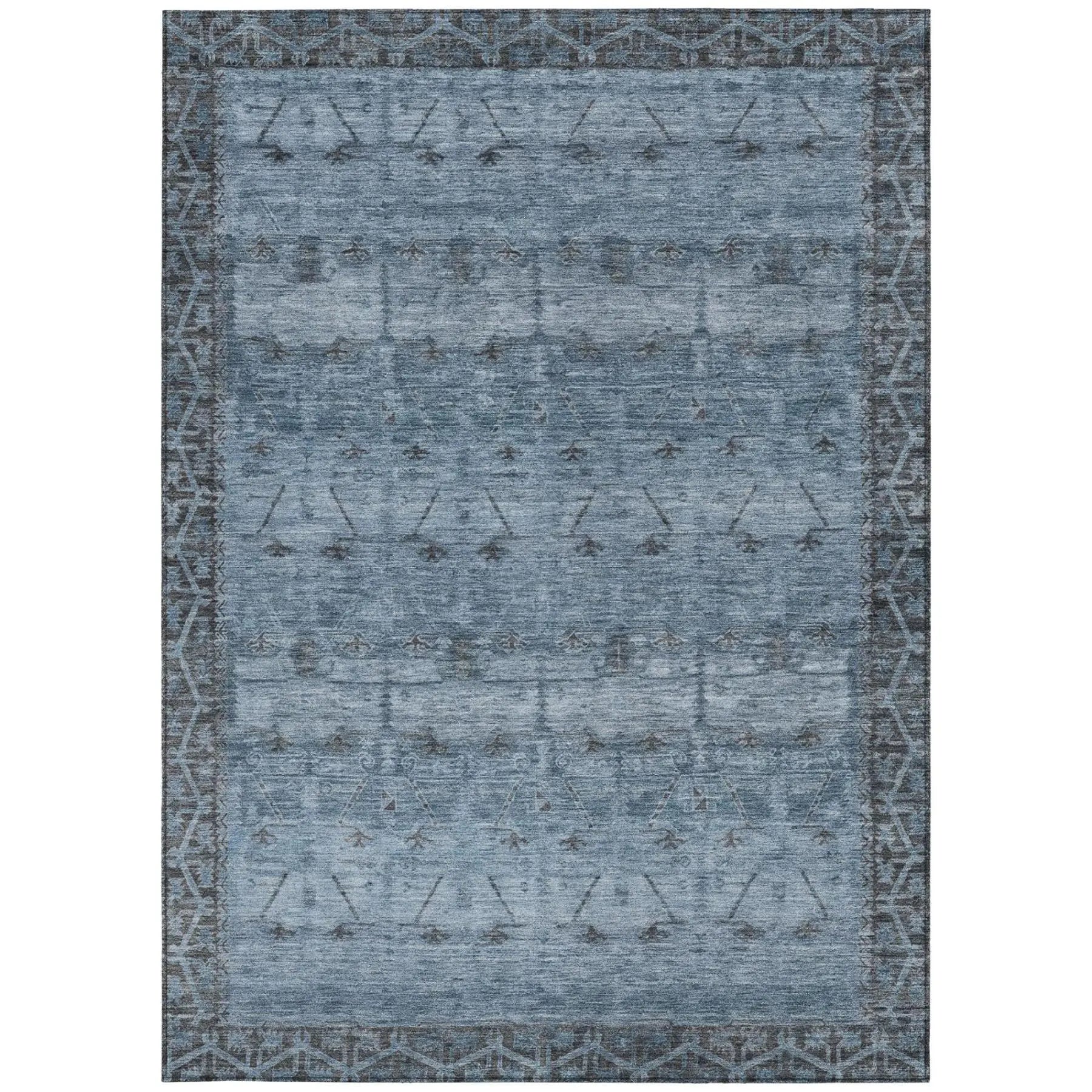 10' X 14' Blue And Gray Tribal Washable Indoor Outdoor Area Rug Homeroots Outdoor