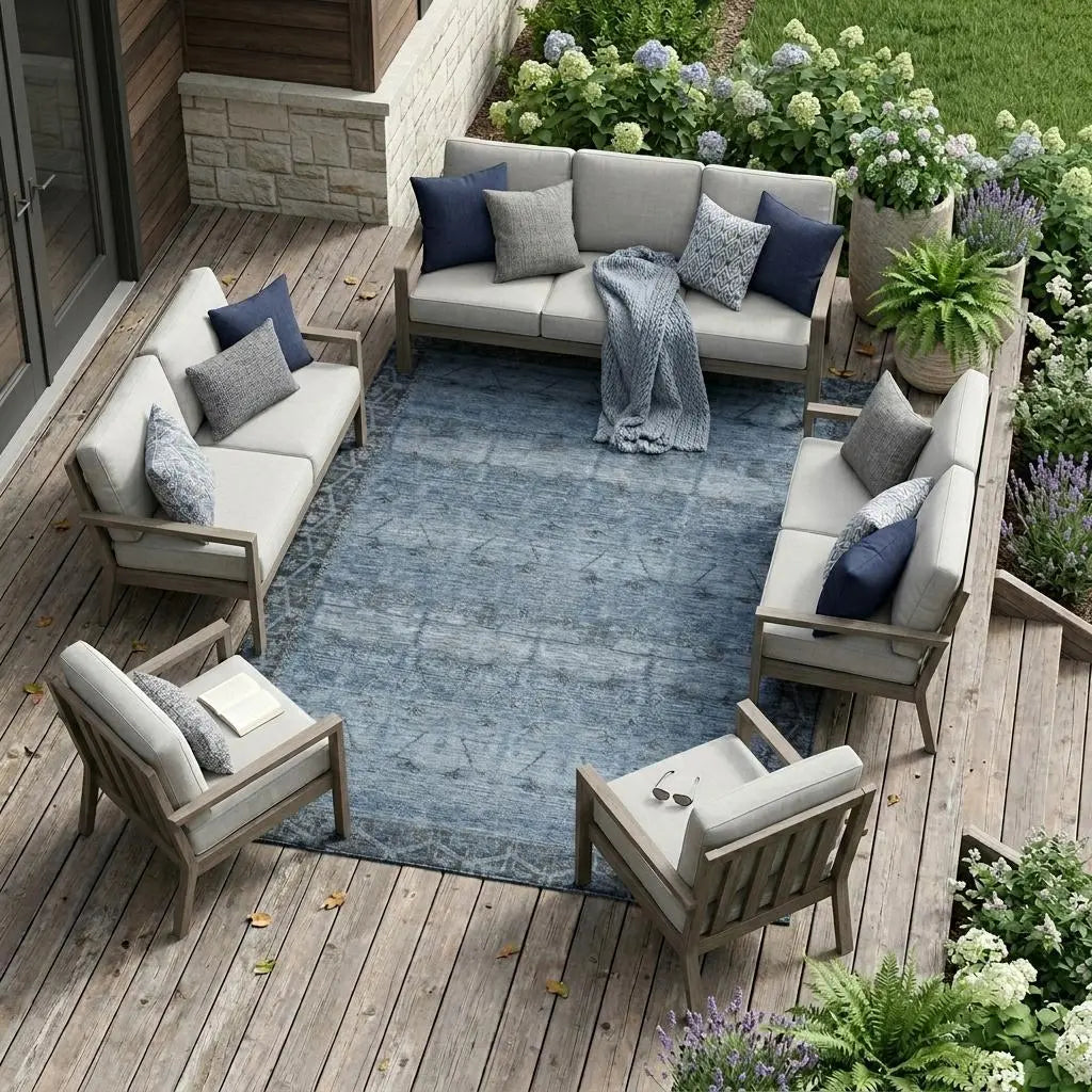 10' X 14' Blue And Gray Tribal Washable Indoor Outdoor Area Rug Homeroots Outdoor