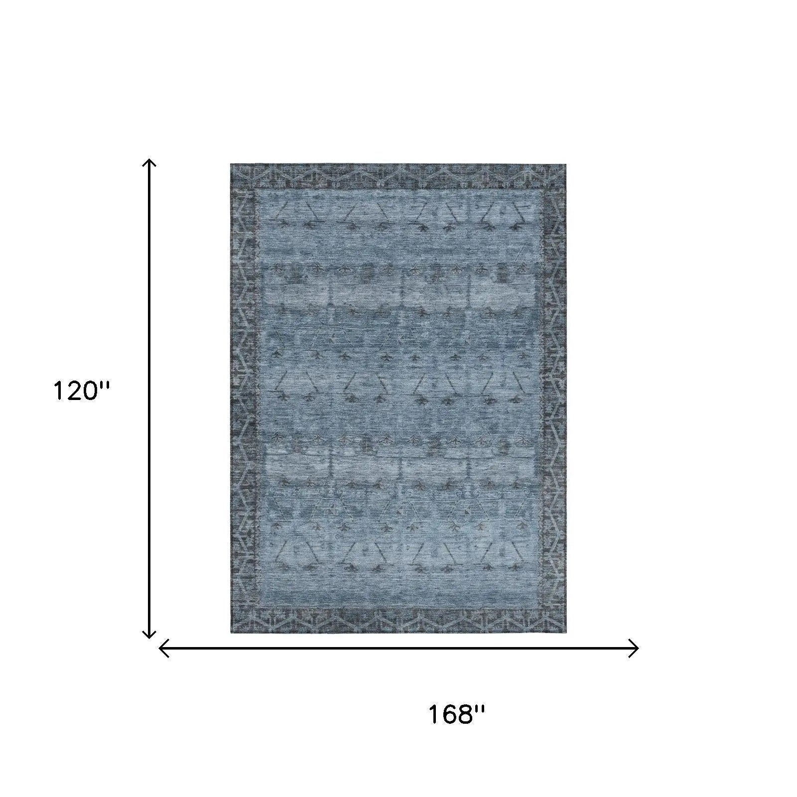 10' X 14' Blue And Gray Tribal Washable Indoor Outdoor Area Rug Homeroots Outdoor