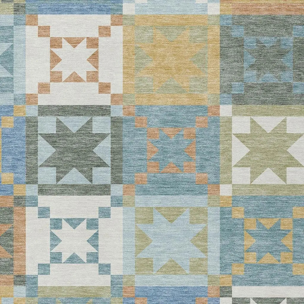 10' X 14' Blue And Green Patchwork Washable Indoor Outdoor Area Rug Homeroots Outdoor