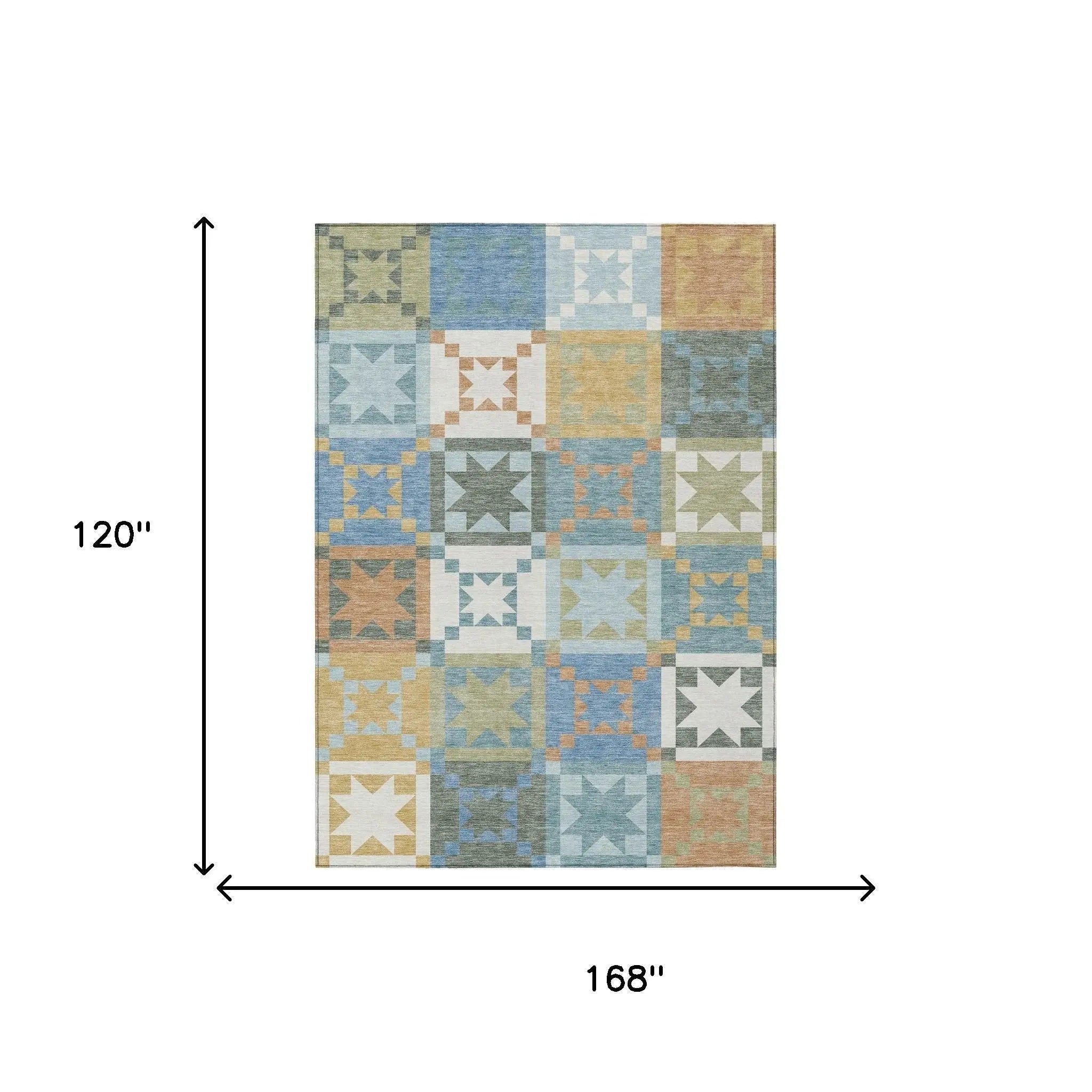 10' X 14' Blue And Green Patchwork Washable Indoor Outdoor Area Rug Homeroots Outdoor