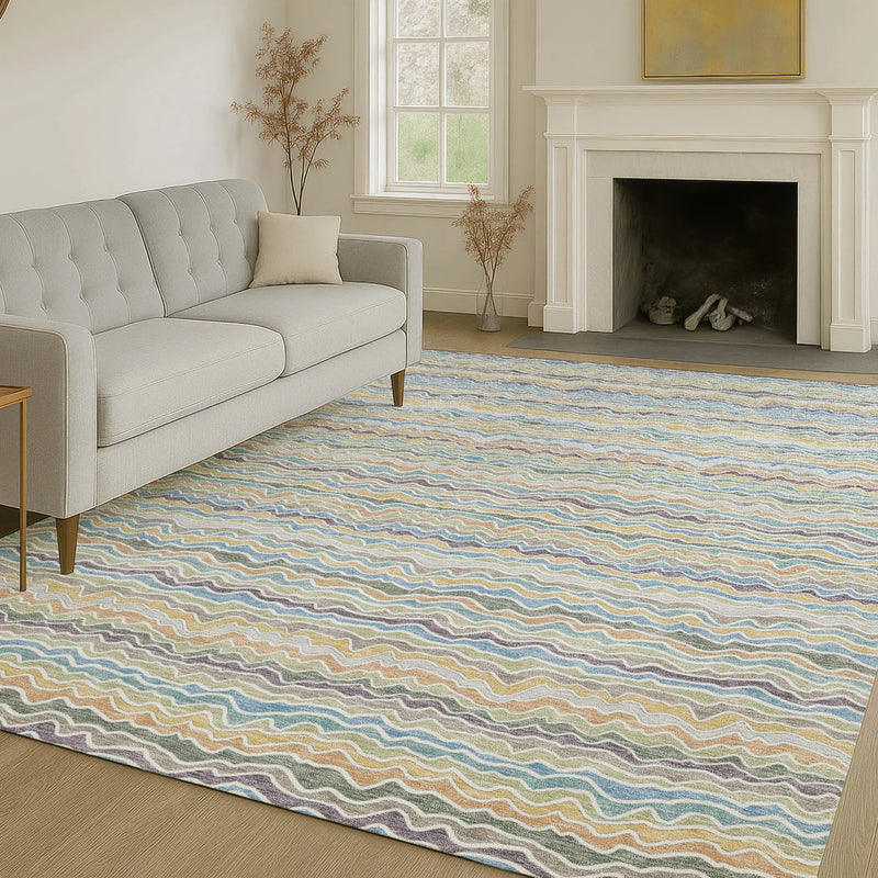 10' X 14' Blue And Green Striped Washable Indoor Outdoor Area Rug Homeroots Outdoor