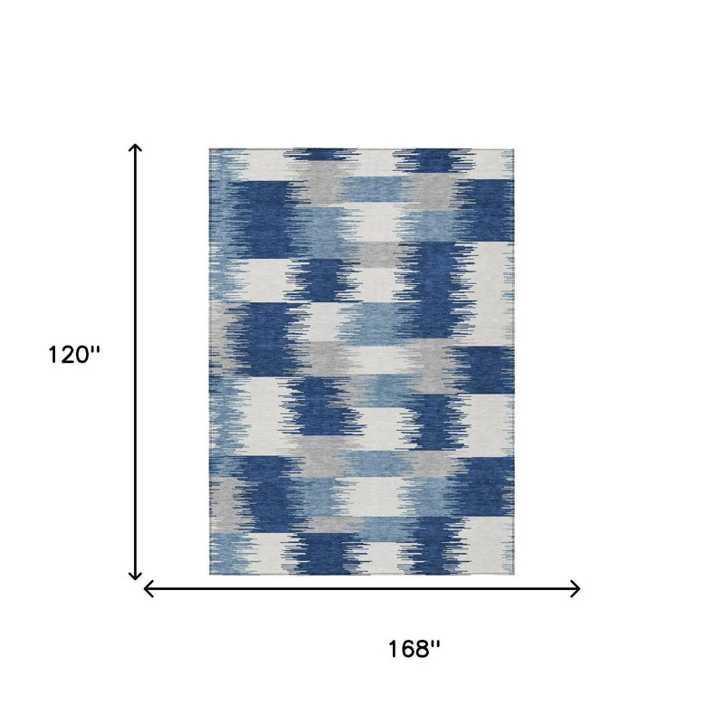 10' X 14' Blue And Ivory Geometric Washable Indoor Outdoor Area Rug Homeroots Outdoor