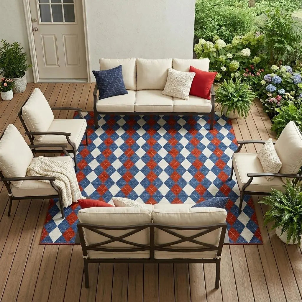 10' X 14' Blue And Ivory Geometric Washable Indoor Outdoor Area Rug Homeroots Outdoor