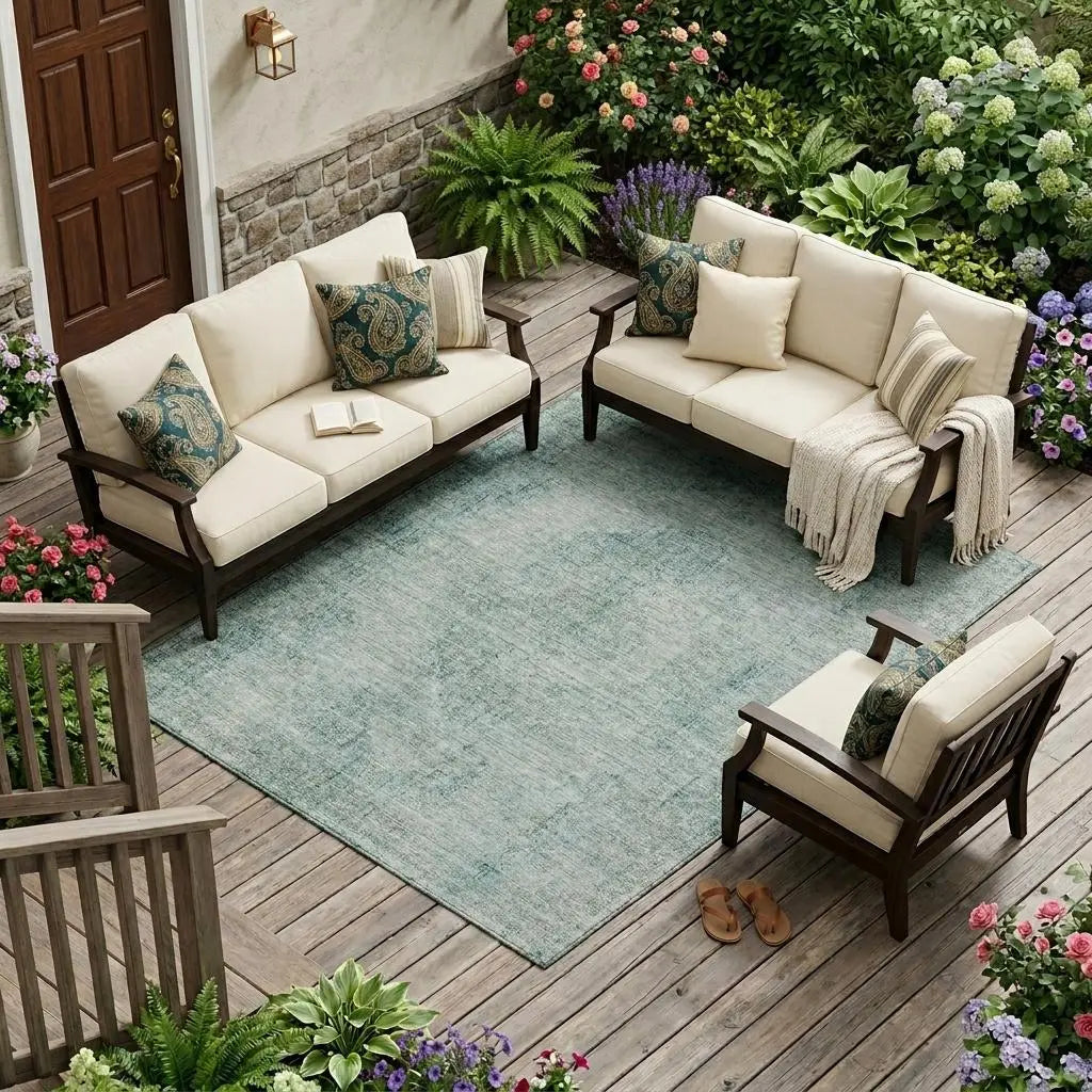 10' X 14' Blue And Ivory Oriental Washable Indoor Outdoor Area Rug Homeroots Outdoor
