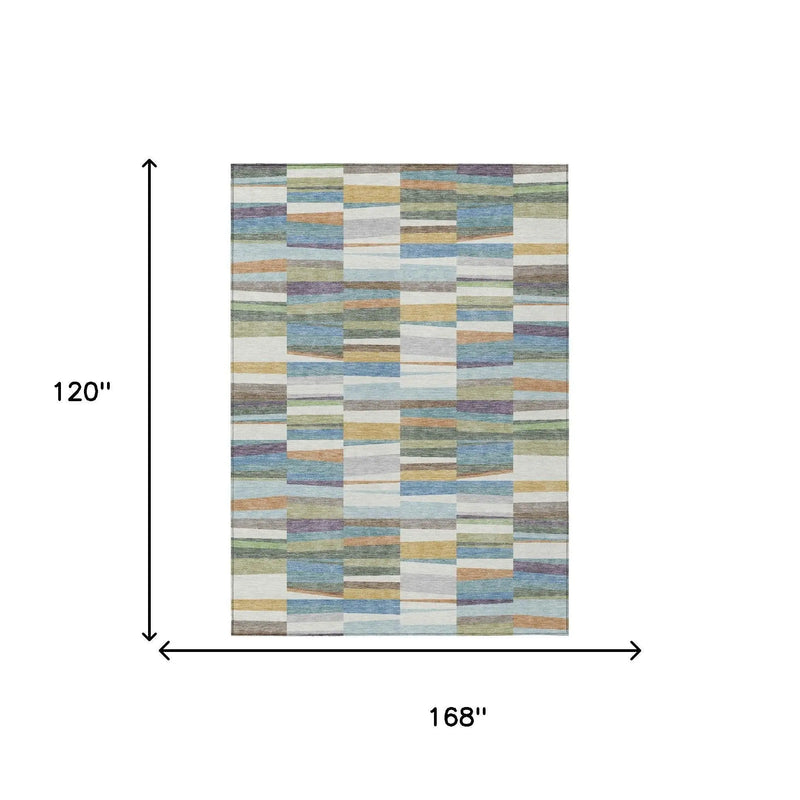 10' X 14' Blue And Ivory Striped Washable Indoor Outdoor Area Rug Homeroots Outdoor