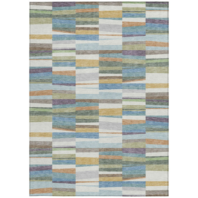 10' X 14' Blue And Ivory Striped Washable Indoor Outdoor Area Rug Homeroots Outdoor