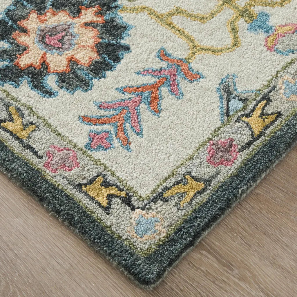 10' X 14' Blue And Ivory Wool Floral Hand Tufted Area Rug Homeroots Home Decor