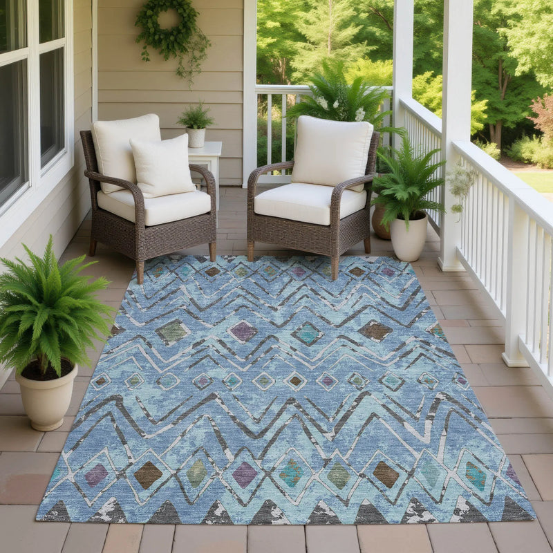 10' X 14' Blue And Khaki Geometric Washable Indoor Outdoor Area Rug Homeroots Outdoor