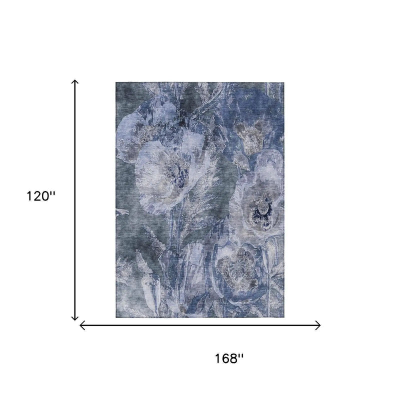 10' X 14' Blue And Lavender Floral Washable Indoor Outdoor Area Rug Homeroots Outdoor