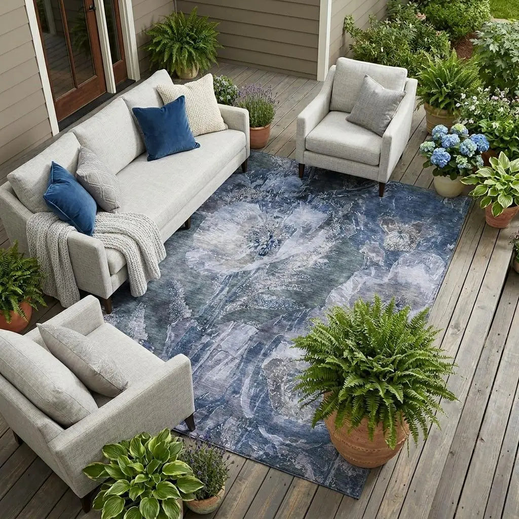 10' X 14' Blue And Lavender Floral Washable Indoor Outdoor Area Rug Homeroots Outdoor